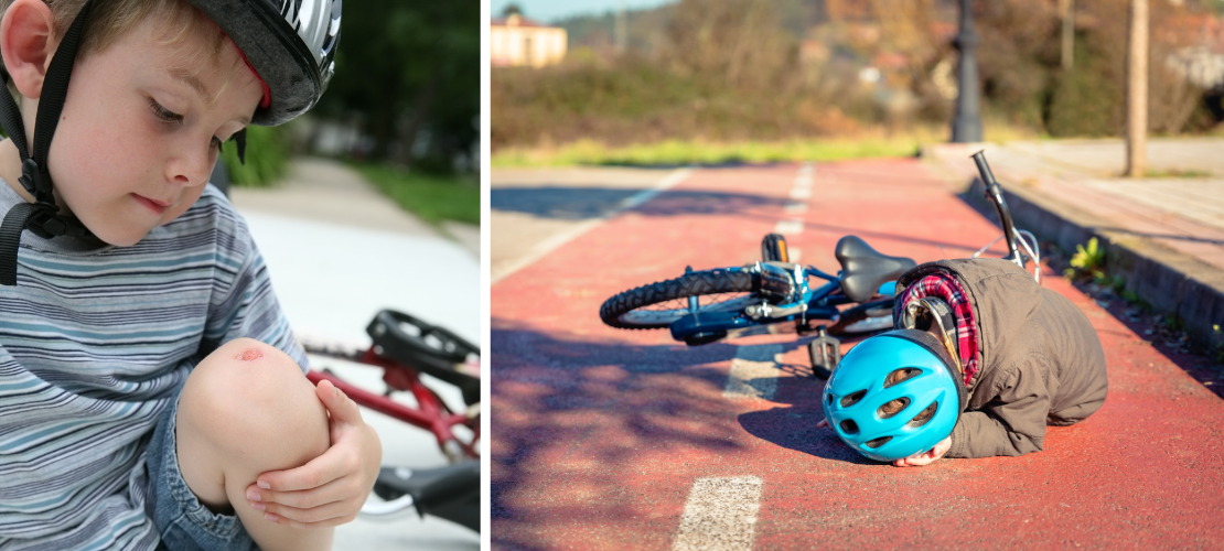 Kinderen met fietsongeluk met helm